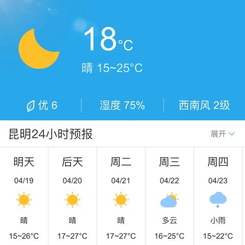 昆明天气预报15天查询（昆明天气预报15天查询当地）